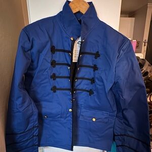 Blue Bomber Jacket with Black Braided Details
